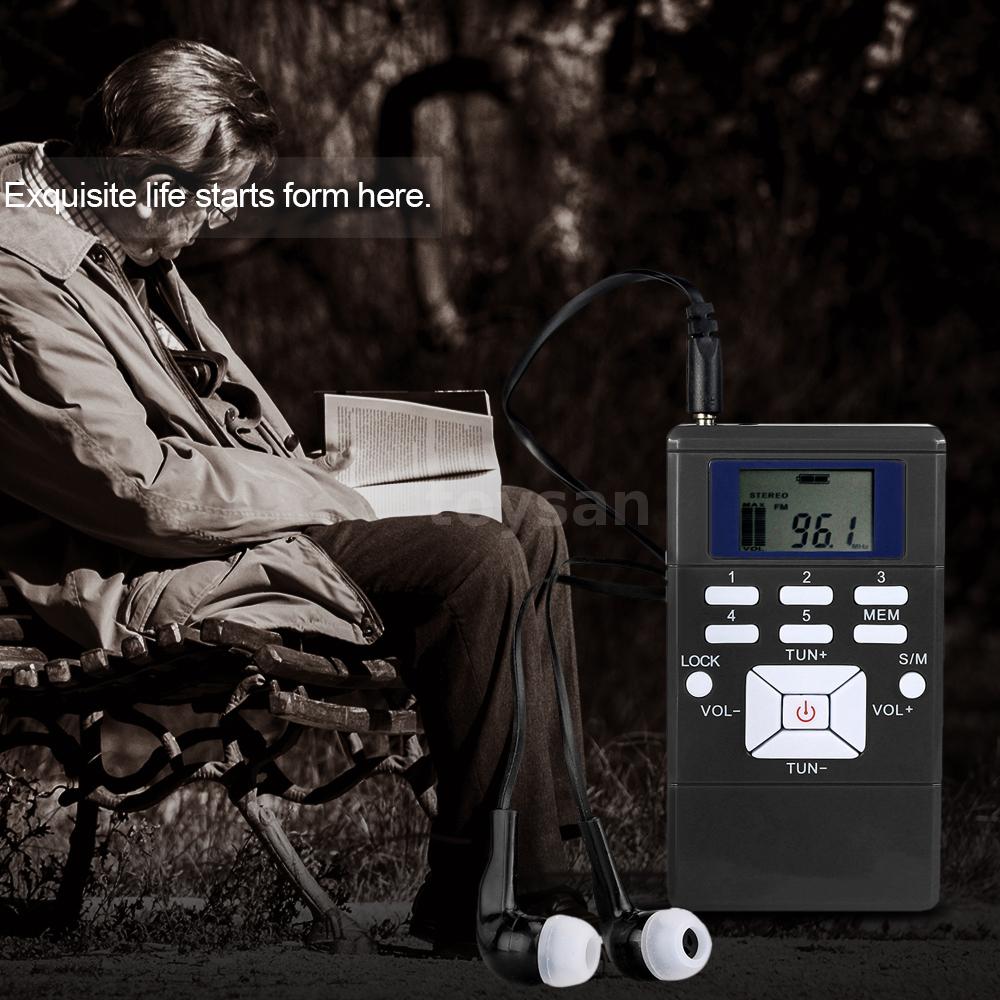 Mini Tragbar DSP Stereo 1.2" FM Radio Digital Uhr Empfänger Mit In-Ear Kopfhörer